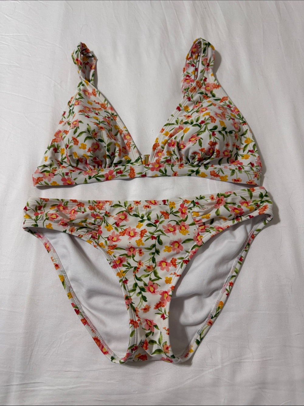 Shade & Shore White Floral Bikini with Pink and Yellow Blooms
